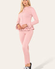 Long Sleeves Peplum Front Buttons Frilled Hem Lounge Wear Set - Toi ‘n’ Moi Ltd