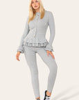 Long Sleeves Peplum Front Buttons Frilled Hem Lounge Wear Set - Toi ‘n’ Moi Ltd