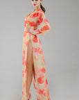 Orange Chiffon Floral Maxi Dress