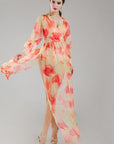 Orange Chiffon Floral Maxi Dress