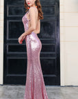 Pink Sequin Evening Gown