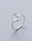 Moon and Star Sterling Silver Adjustable Ring
