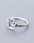 Moon and Star Sterling Silver Adjustable Ring