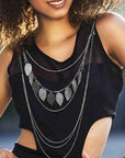 Aquarius Women Silver Leaves Pendant Necklace Jewellery Multi Layer Long Chain - Toi ‘n’ Moi Ltd