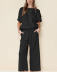 Black Textured Loose Fit T Shirt and Drawstring Pants Set - Toi ‘n’ Moi Ltd
