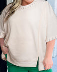 Beige Pearl Decor Crew Neck Half Sleeve Plus Size T Shirt - Toi ‘n’ Moi Ltd