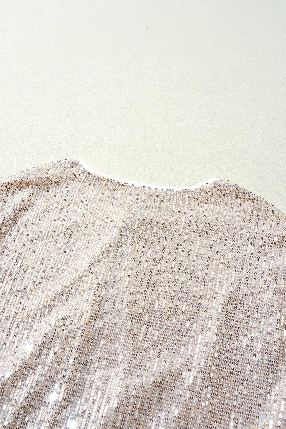 Apricot Sequin Zip up Round Neck Long Sleeve Jacket - Toi ‘n’ Moi Ltd