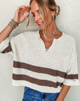 Brown Stripe Cropped Drop Sleeve Sweater - Toi ‘n’ Moi Ltd