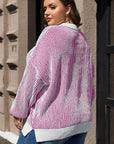Bright Pink Striped Textured Knit Contrast Edge Loose Sweater - Toi ‘n’ Moi Ltd