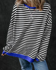 Black Stripe Oversized Contrast Trim Pullover Sweatshirt - Toi ‘n’ Moi Ltd