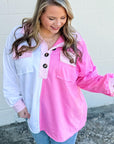 Bonbon Color Block Chest Pockets Half Button Plus Size Sweatshirt - Toi ‘n’ Moi Ltd