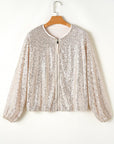 Apricot Sequin Zip up Round Neck Long Sleeve Jacket - Toi ‘n’ Moi Ltd