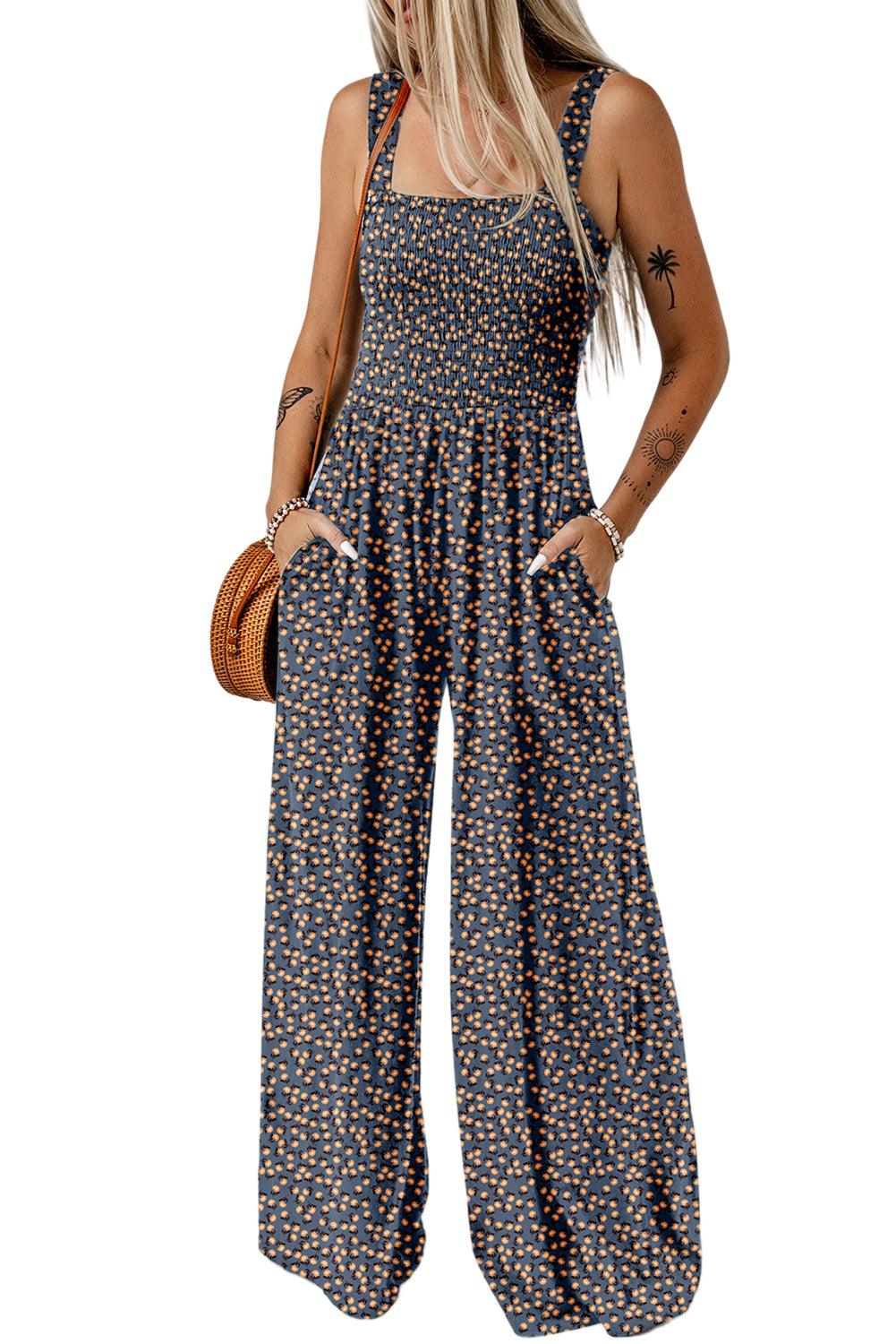 Black Floral Square Neckline Stretch High Waist Jumpsuit - Toi ‘n’ Moi Ltd