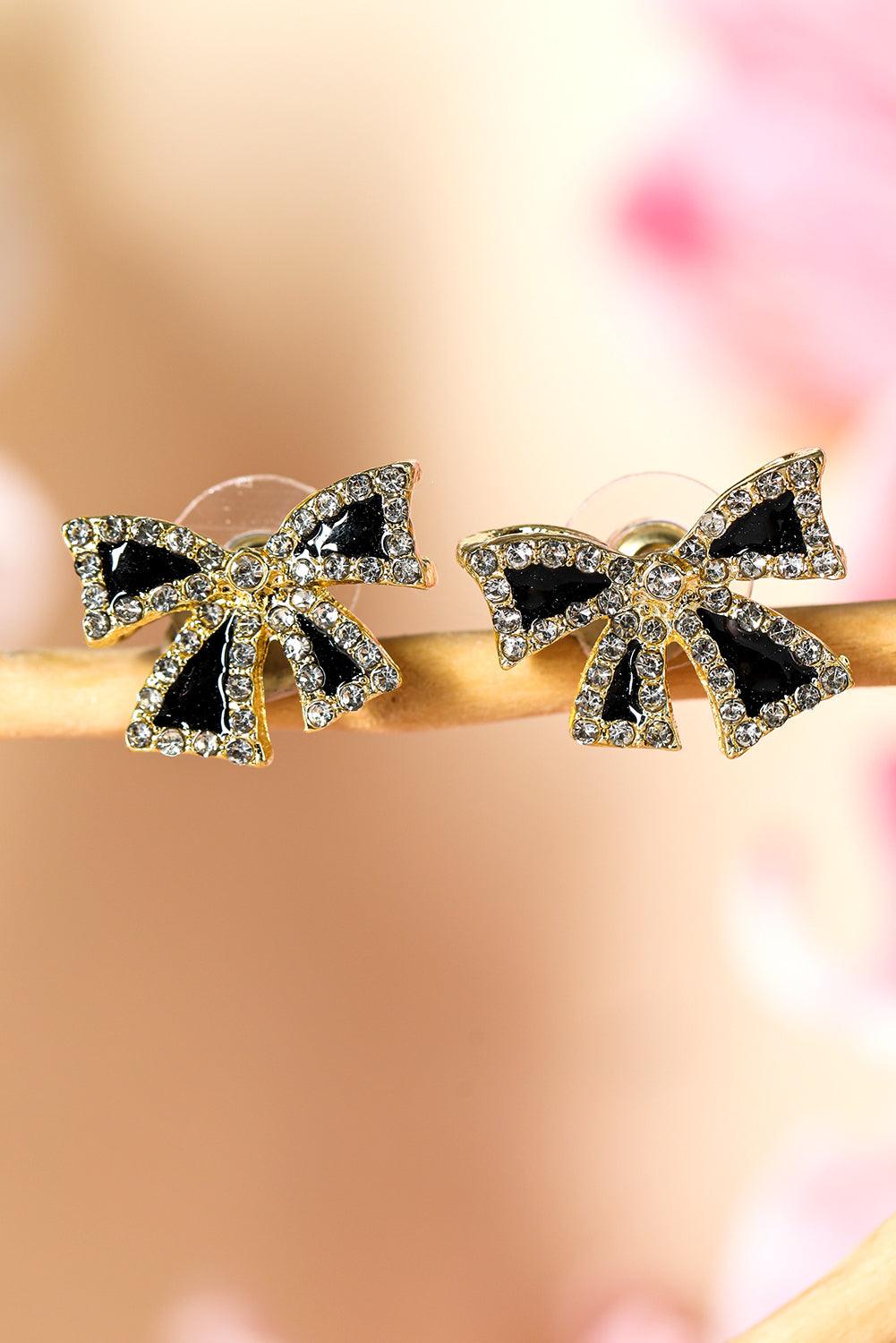 Black Rhinestone Bowknot Stud Earrings - Toi ‘n’ Moi Ltd