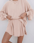 Jet Stream Corded Lantern Sleeve Top High Waist Ruffled Mini Skirt Set