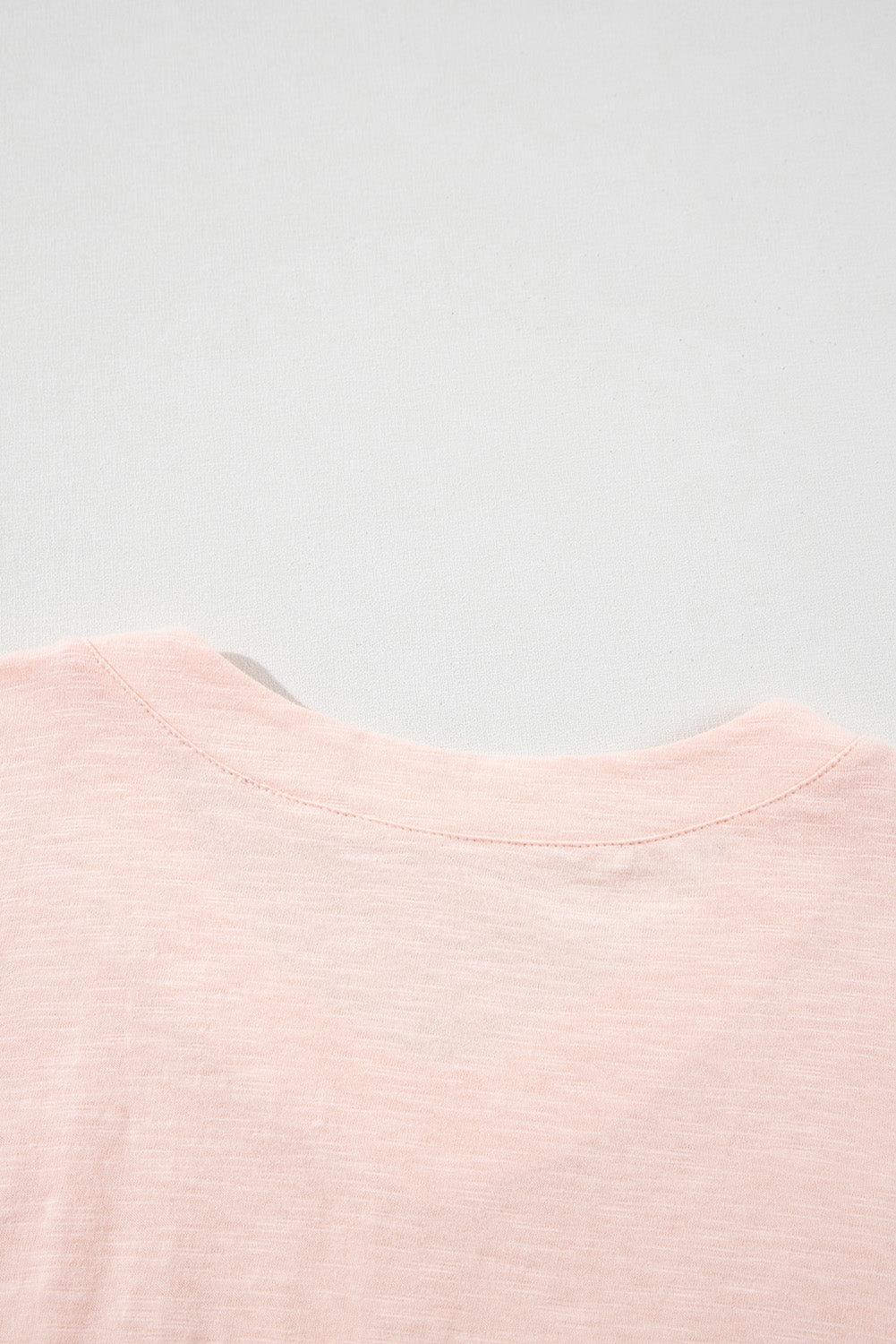 Apricot Pink Plus Size Flower Patchwork Exposed Seam High Low Top - Toi ‘n’ Moi Ltd