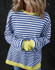 Blue Stripe Oversized Contrast Trim Pullover Sweatshirt - Toi ‘n’ Moi Ltd