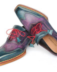Paul Parkman Men's Norwegian Welted Wingtip Oxford Shoes Purple & Blue (ID