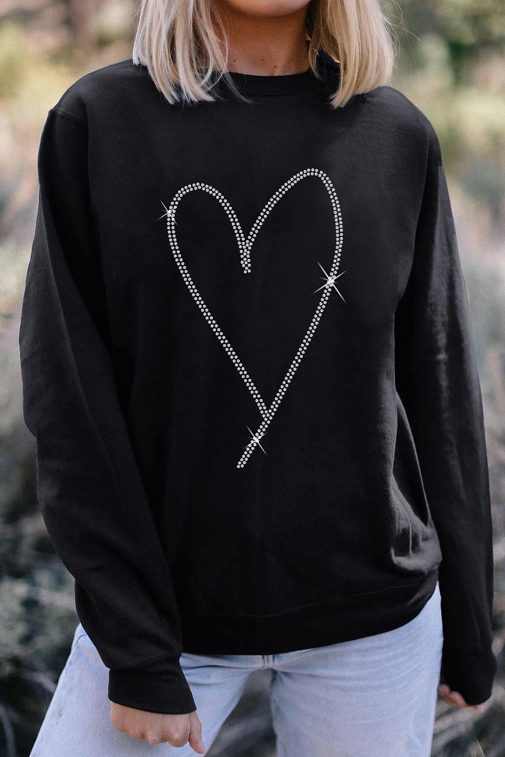 Black Rhinestone Heart Pattern Valentines Fashion Sweatshirt - Toi ‘n’ Moi Ltd