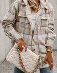 Khaki Plaid Removable Hood Buttoned Shacket