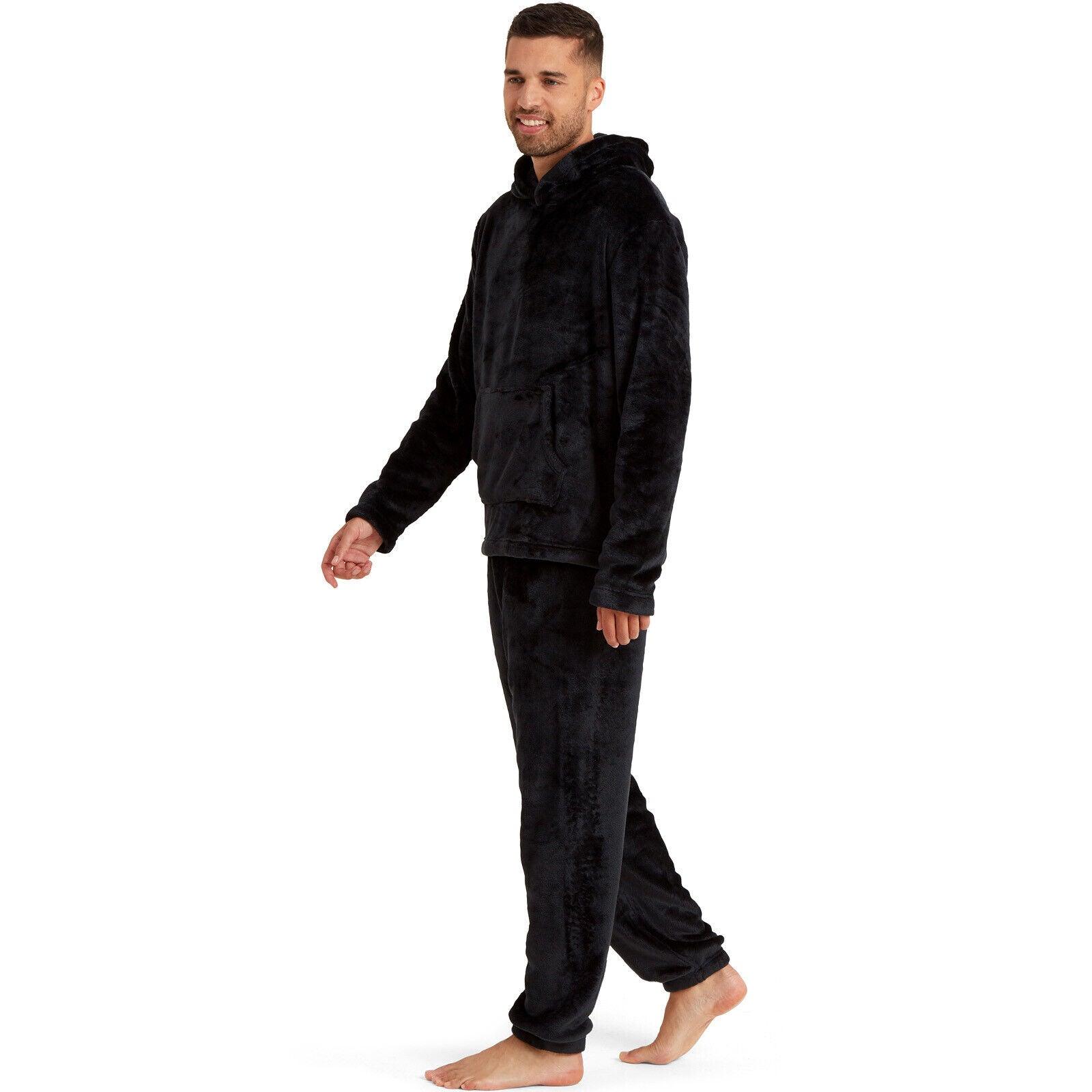 Snuggaroo Mens Soft Fleece Hooded Pjs Pyjama Bottoms Top Loungewear Set - Toi ‘n’ Moi Ltd