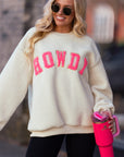 Beige Sherpa HOWDY Patched Pullover Sweatshirt - Toi ‘n’ Moi Ltd