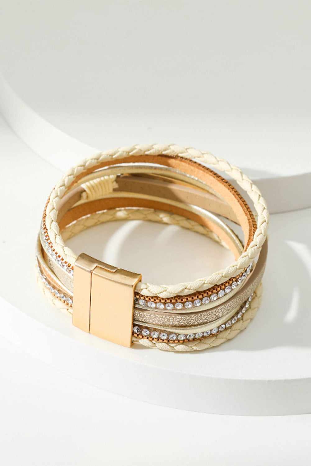 Beige BLESSED Rhinestone Braided Detail Buckle Bracelet - Toi ‘n’ Moi Ltd
