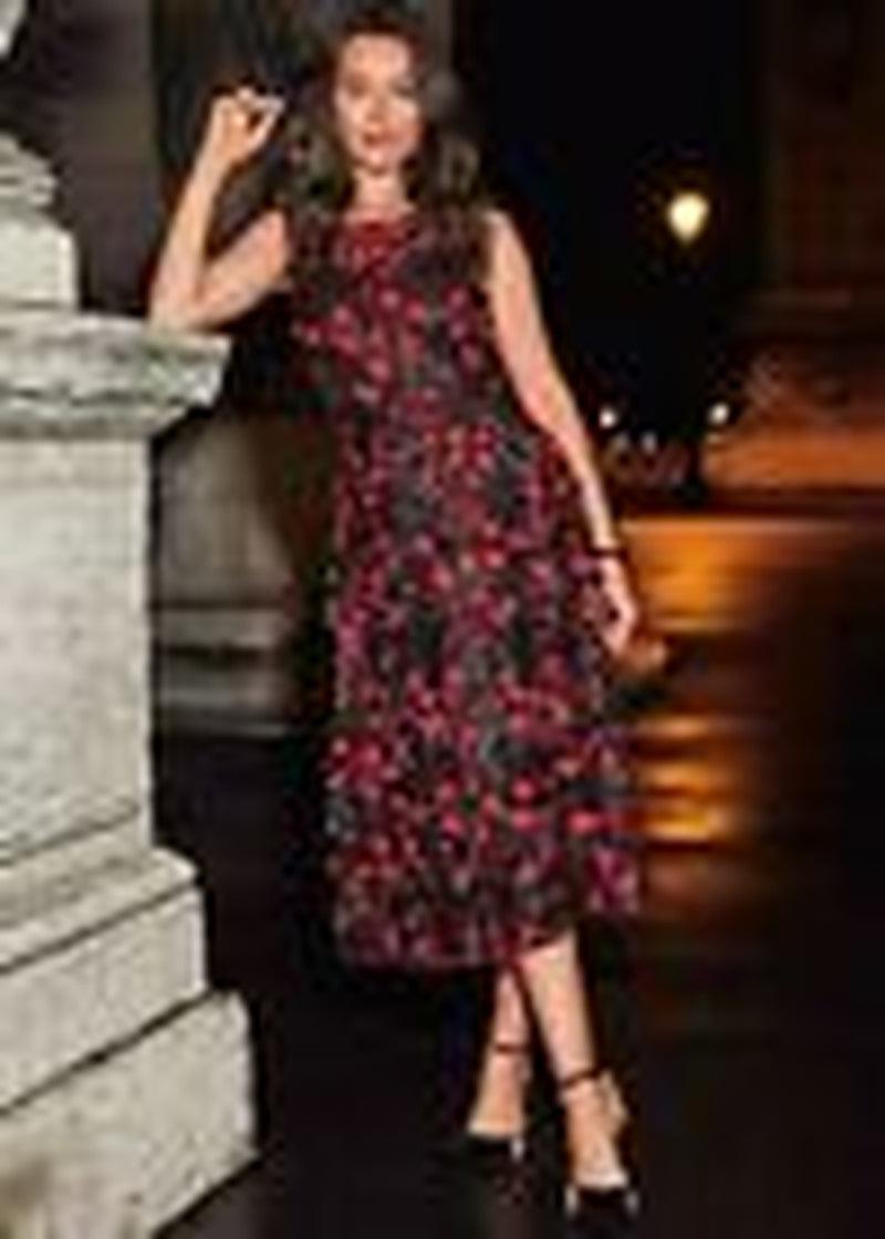 Women'S Dress Cocktail Party Size 10 Prom Elegant 3D Poppy Midi Black & Red - Toi ‘n’ Moi Ltd
