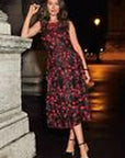 Women'S Dress Cocktail Party Size 10 Prom Elegant 3D Poppy Midi Black & Red - Toi ‘n’ Moi Ltd