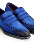 Paul Parkman Blue Antique Suede Goodyear Welted Loafers (ID