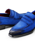 Paul Parkman Blue Antique Suede Goodyear Welted Loafers (ID