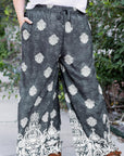 Black Plus Size Geometric Ethnic Print Drawstring Wide Leg Pants - Toi ‘n’ Moi Ltd