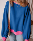 Blue Colorblock Bubble Sleeve Sweatshirt - Toi ‘n’ Moi Ltd