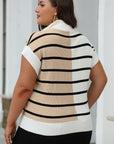 Black Stripe Colorblock Quarter Zip Collar Sweater Vest - Toi ‘n’ Moi Ltd