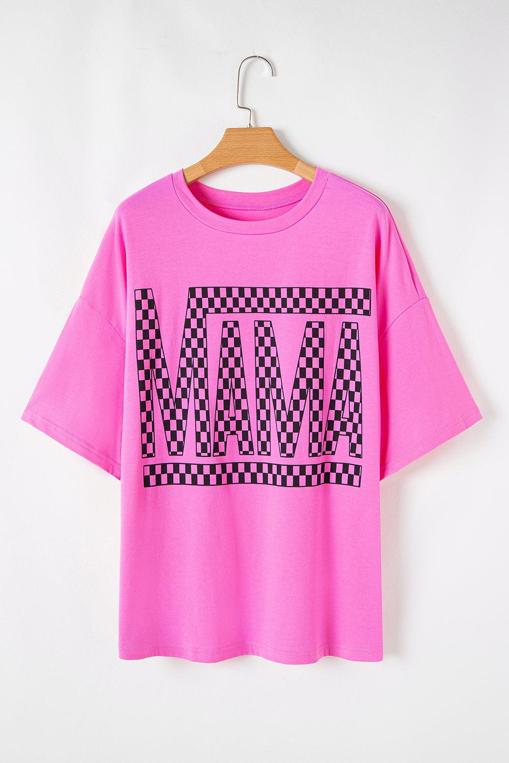 Bright Pink Checker MAMA Letter Printed Graphic Plus Size T Shirt - Toi ‘n’ Moi Ltd