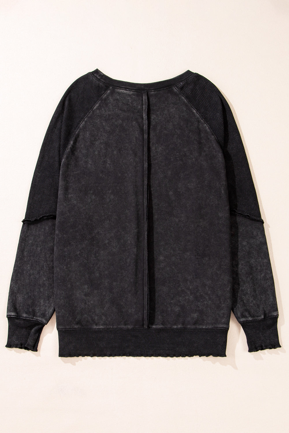Black Solid Waffle Knit Patchwork Raglan Sleeve Sweatshirt - Toi ‘n’ Moi Ltd