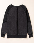 Black Solid Waffle Knit Patchwork Raglan Sleeve Sweatshirt - Toi ‘n’ Moi Ltd