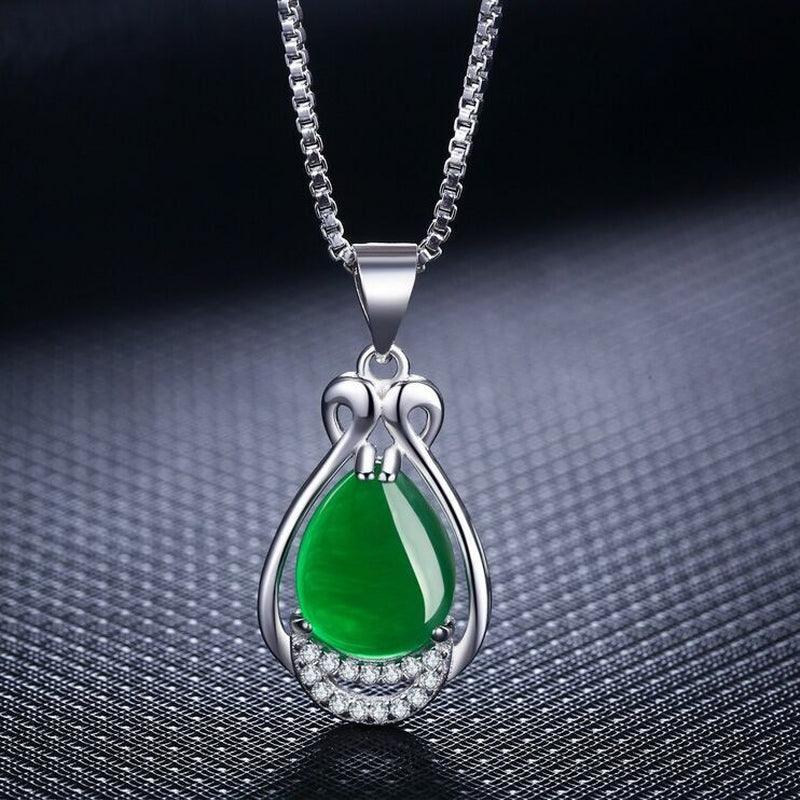 925 Sterling Silver Crystal Water Drop Jade Pendant Necklace Women Jewellery UK - Toi ‘n’ Moi Ltd