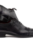Paul Parkman Men's Black Woven Leather Cap Toe Oxford Shoes (ID
