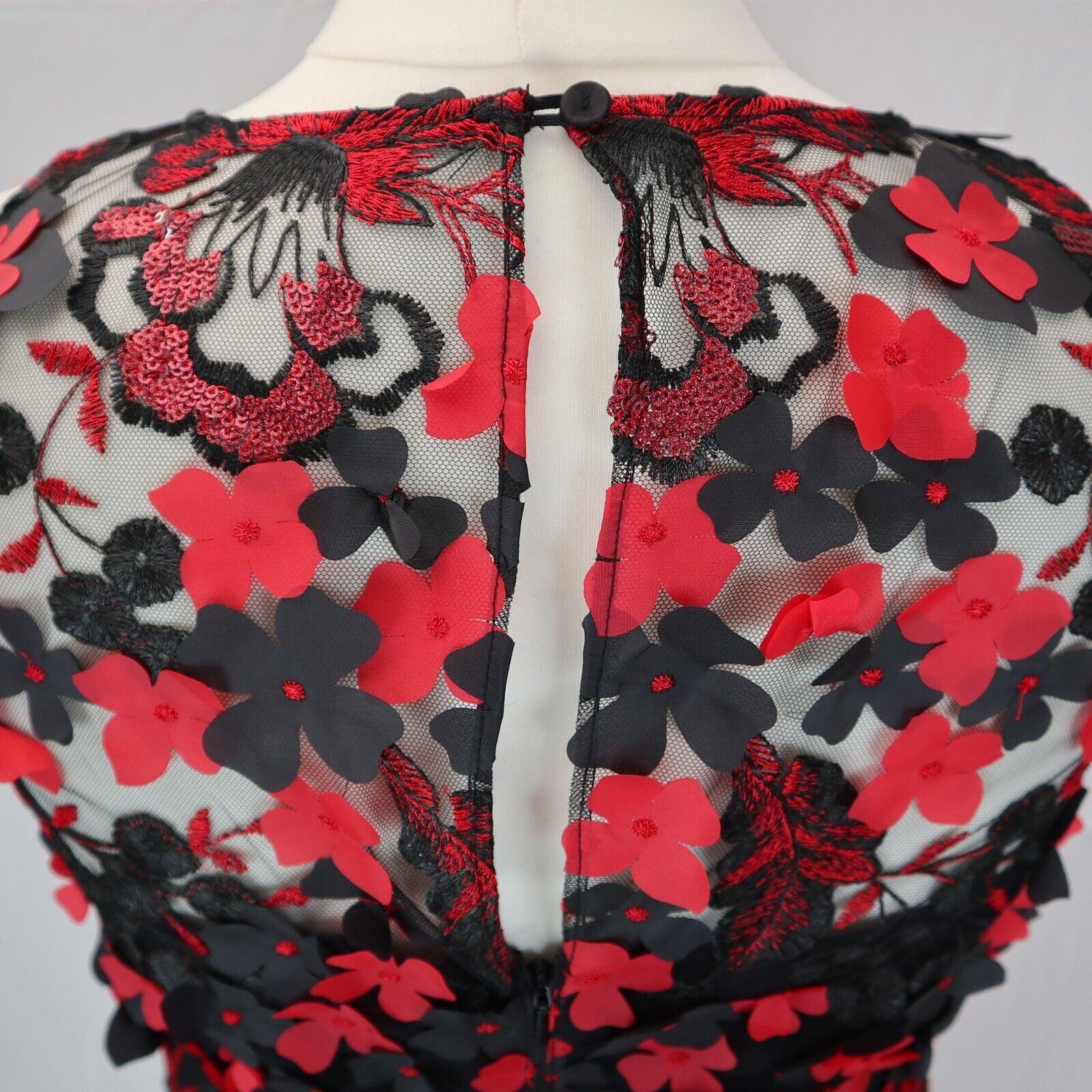 Women'S Dress Cocktail Party Size 10 Prom Elegant 3D Poppy Midi Black &amp; Red - Toi ‘n’ Moi Ltd