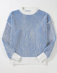 Bright Pink Striped Textured Knit Contrast Edge Loose Sweater - Toi ‘n’ Moi Ltd
