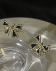 Black Rhinestone Bowknot Stud Earrings - Toi ‘n’ Moi Ltd
