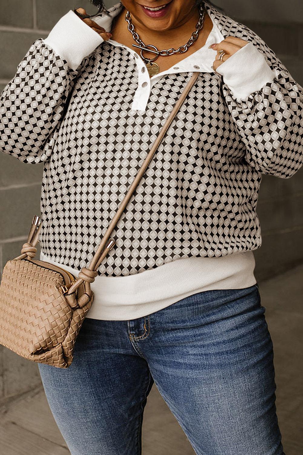 Black Plus Size Two Tone Contrast Collared Pullover Sweatshirt - Toi ‘n’ Moi Ltd