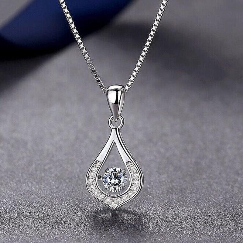 925 Sterling Silver Crystal Water Drop Pendant Necklace Women Girls Jewellery UK - Toi ‘n’ Moi Ltd