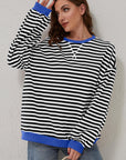 Black Stripe Oversized Contrast Trim Pullover Sweatshirt - Toi ‘n’ Moi Ltd