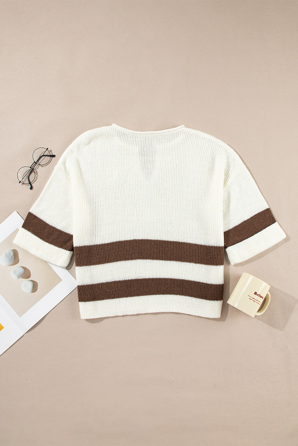 Brown Stripe Cropped Drop Sleeve Sweater - Toi ‘n’ Moi Ltd