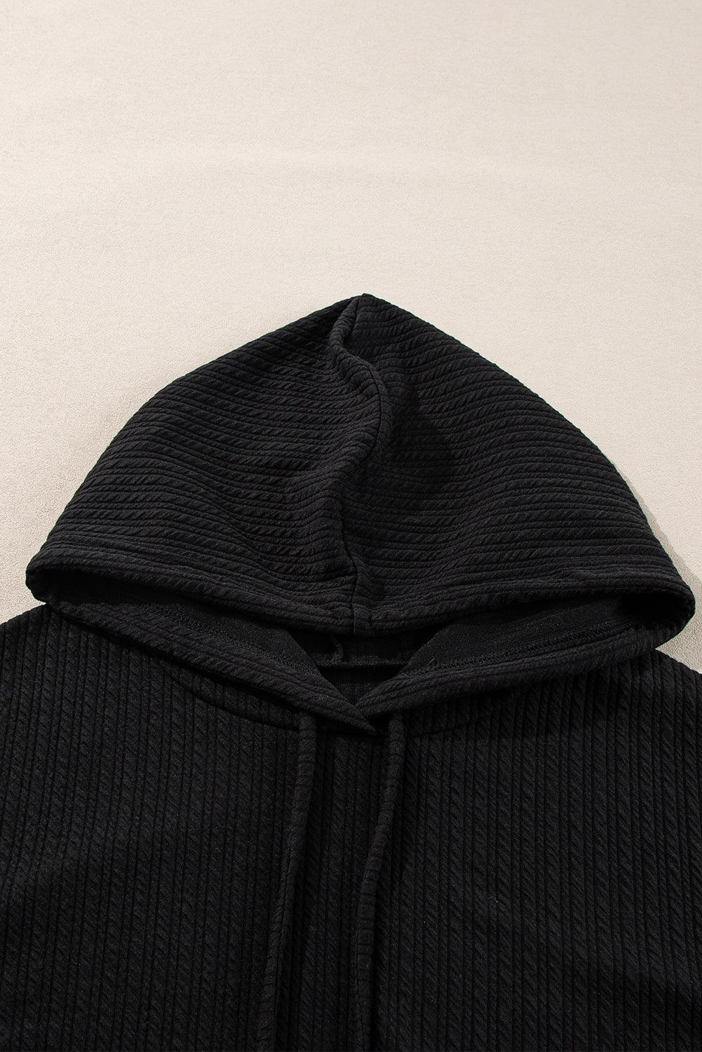 Black Textured Hoodie and Shorts Plus Size Two Piece Set - Toi ‘n’ Moi Ltd