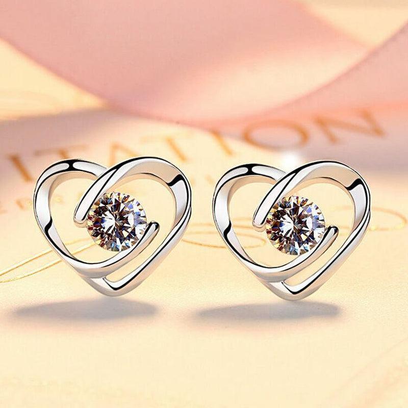 Women Crystal Heart Swirl Stud Earrings 925 Sterling Silver Jewellery Gift UK - Toi ‘n’ Moi Ltd