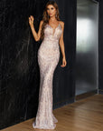 Iris Contras Mesh Plunge Gown