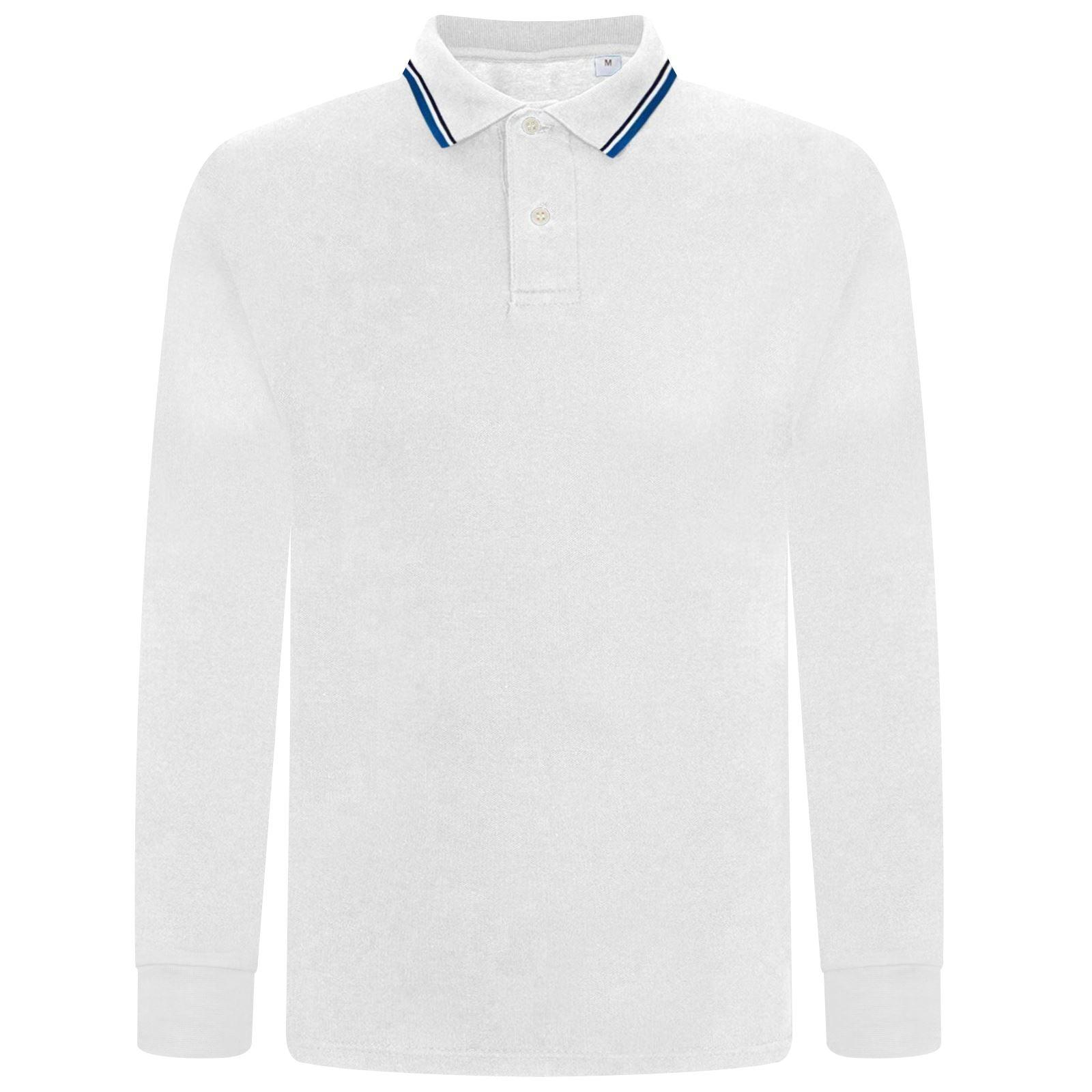 Mens Tipping Pique Polo Shirt Top Long Sleeve Work Collared Casual Office Wear - Toi ‘n’ Moi Ltd